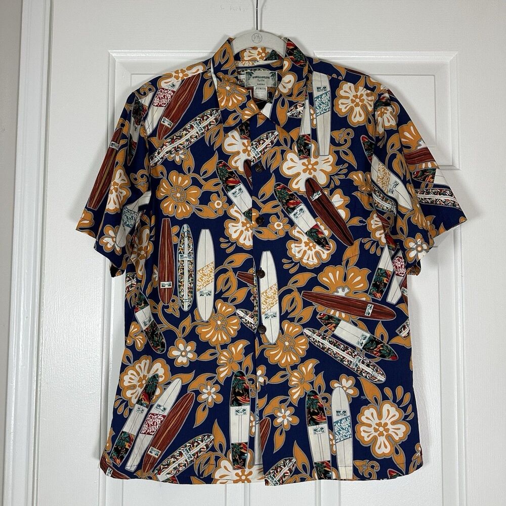 Vtg Kamehameha Hawaiian Aloha Shirt Men L Camp Collar Surf Floral Single Stitch